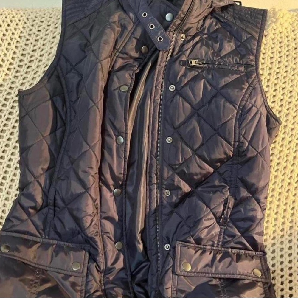 Banana Republic Puffer Vest Size Small Snap & Zip Navy With Belt